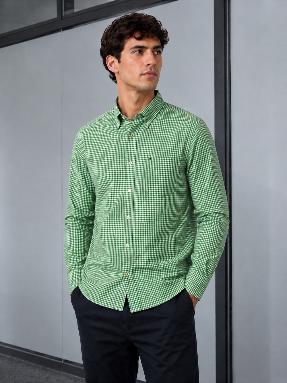 Tommy Hilfiger Green Gingham Button-Down Shirt